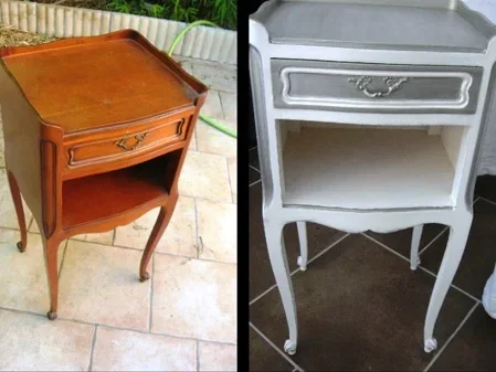 Deux vues d’une table de chevet